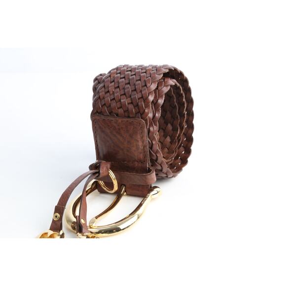 Michael Kors Belt Brown Braided Leather Gold Buckle Weave Boho Size L - Picture 12 of 16